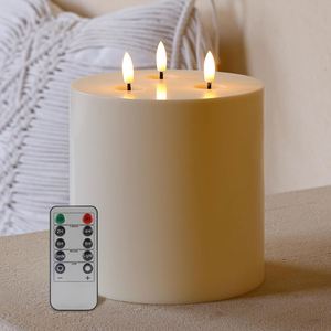 Extra Large Ivory Flicker Flameless Paraffin Wax 3D Real Flame LED Remote Control Handmade Pillar Candles Home Decoration - Product Image 1