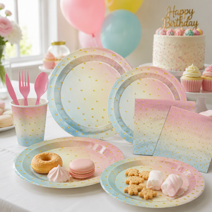Ensemble de vaisselle de fête vert or, assiettes en papier, gobelets, serviettes, plateau de service pour desserts, décoration d'événements - Product Image 4