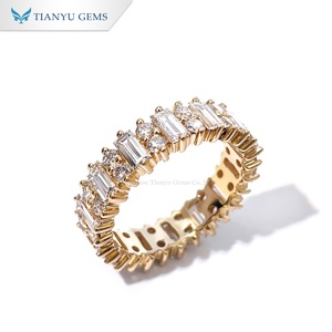 Tianyu Gems Custom 14K Baguette & Round Moissanite Eternity Band Solid Yellow Gold Full Eternity Women Wedding Stack <b>Ring</b> - Product Image 2