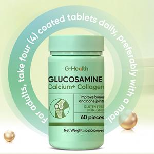 G-Health <span class=keywords><strong>Glucosamine</strong></span> & Calcium + Collagène Capsules Améliorent la santé des os et la fonction articulaire Sans gluten Non-OGM 60 pièces pour femmes - Product Image 1