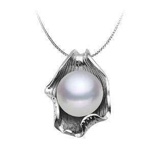Colgante de Perla de Agua Dulce con Estilo de Concha de Plata S925 con Cadena, Perlas de Alta Calidad de 10-11 mm, Limpias y Lisas - Product Image 2