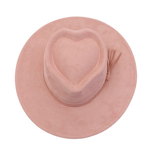 Sombrero Vegano de Gamuza con Diseño de Corazón y Corona, Estilo Fedora de Ala Ancha con Borlas Decorativas, Novedad 2026 - Product Image 1