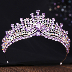 Wow Sheila mahkota logam campuran berlian imitasi kristal warna-warni barok hiasan kepala mahkota berlapis emas tiara untuk kontes pernikahan Prom putri - Product Image 4