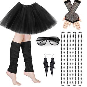 Accessoires de costume Pafu Carnival années 80 : <span class=keywords><strong>tutu</strong></span> néon, bandeau, collier, gants, lunettes, chauffe-jambes, ensembles de déguisement années 80 - Product Image 6