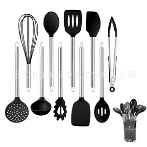 Ensemble de cuisine 11 pièces, ustensiles en silicone avec poignée en acier inoxydable, résistants à la chaleur, de qualité alimentaire, pour usage domestique - Product Image 1