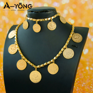 패션 스타일 목걸이 팔찌 아랍어 동전 보석 세트 18k 골드 도금 보석 세트 - Product Image 2