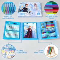 Ensemble de peinture artistique pour enfants sur le thème de La Reine des Neiges, 98 pièces, boîte de rangement portable, chevalet double face, crayons de couleur, marqueurs, crayons de couleur, kit de papeterie