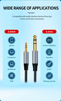 Kabel Audio Stereo 3.5mm Male ke 6.35mm Male, Jack Plug Berlapis Emas, Adaptor Aux 3.5mm ke 1/4 untuk Gitar, Keyboard, Drum Set
