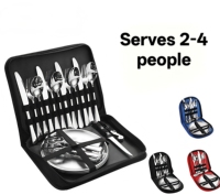Ensemble de couverts de camping en acier inoxydable pour l'extérieur, couteau, fourchette, cuillère, assiette, ensemble de couverts portables pour l'extérieur
