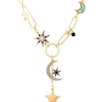 Collier à breloques hip-hop personnalisé européen et américain, collier à pendentif étoile et lune tendance, bijoux