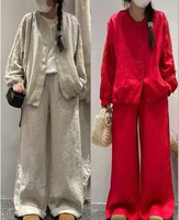Ensemble long 2 pièces en lin 100 % pour femme, coupe décontractée, dentelle, tissu peigné, printemps/été, ODM