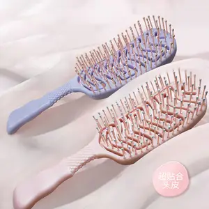 Private Label Wheat Straw Nylon Hollow Comb Detangle Massage Scalp Eco Friendly Hair Brush For Woman