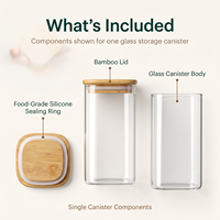 Organisateur de récipient de stockage de pâtes alimentaires en verre transparent avec couvercle pour l'organisation de la cuisine sans Bpa