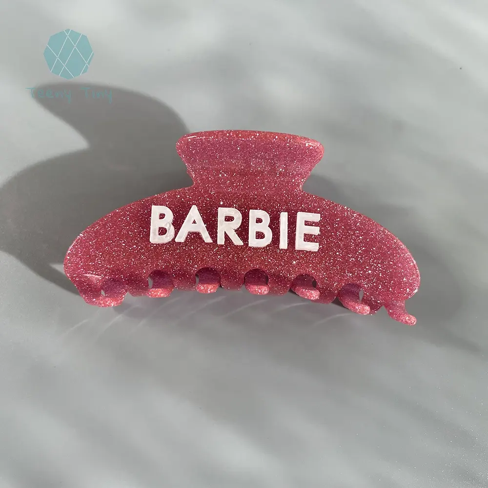 Kişiselleştirilmiş Sparkle Jumbo gümüş parıltılı Barbie pençe saç tokası