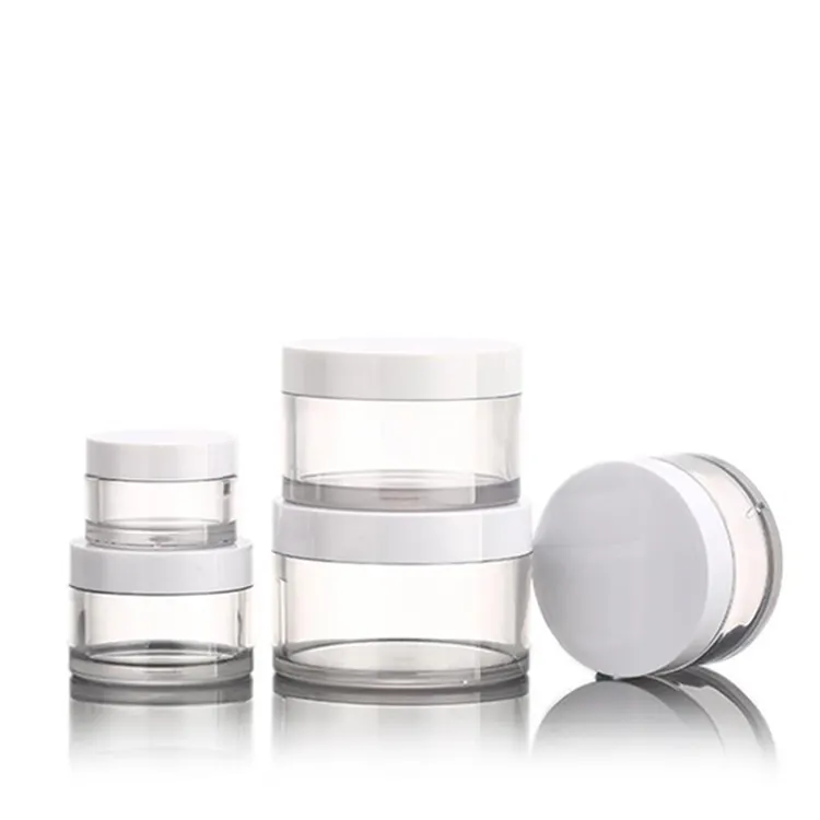 BORUI 50g 100g 150g 200g 250g Body Scrub jar Round Thick Bottom Clear Plastic Cosmetic Packaging Cream Jar With White Lid