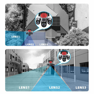 Caméra solaire à triple objectif avec klaxon d'alarme intégré, caméra de sécurité extérieure PTZ 360° couleur nuit, V380 Pro, surveillance de la ferme et du jardin - Product Image 3