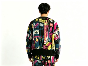 Unisex BCI Cotton Sweater Graffiti Jacquard V Neck Button <b>Cardigan</b> Casual Streetwear - Product Image 4