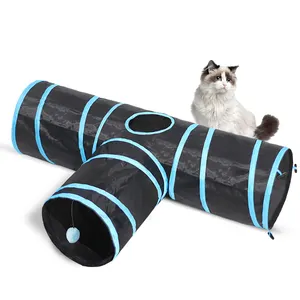 애완 동물 고양이 터널 튜브 장난감 실내 고양이를위한 3 방향 접을 수있는 터널 키티 지루한 엿보기 구멍 장난감 공 고양이 강아지