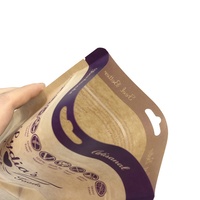 Pochette à fermeture éclair en papier kraft biodégradable imprimée sur mesure avec fenêtre et trou de suspension, sac d'emballage alimentaire pour noix, fruits secs, en-cas
