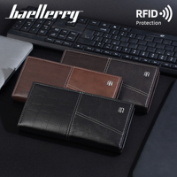 Baellerry dompet panjang kulit Pu dompet klip penyimpan kartu dompet Clutch posisi Multi kartu kapasitas besar untuk pria