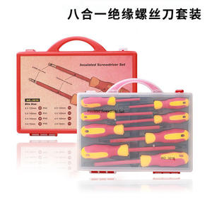 Jeu de tournevis isolés haute tension 8-en-1 rouges, embouts Phillips et plats, magnétiques puissants, formes irrégulières, outil durable - Product Image 3