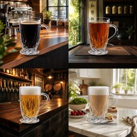 Venta directa de fábrica Vasos de gran capacidad Mango resistente al calor Taza de vidrio alto Vino Leche Jugo Cerveza-Más compras Más descuentos