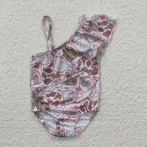 Traje de Baño de Una Pieza para Niñas, Estilo Western, Color Rosa, con Estampado de Cactus, Venta al Por Mayor - Product Image 3