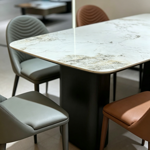 Ensemble de table à manger rectangulaire moderne en marbre avec 6 chaises en cuir PU, design minimaliste, meubles pour la maison - Product Image 2