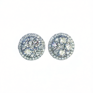 Boucles d'oreilles en or blanc E1766 avec diamants ronds taille brillant, bijoux classiques pour femmes - Product Image 1