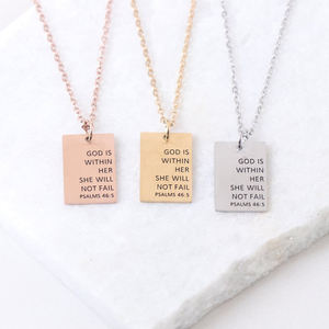 Collar con colgante rectangular personalizado, joyería con grabado de Dios dentro de ella, no caída - Product Image 1