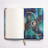 Carnet de notes personnalisé à couverture rigide en feuille d'or Soleil et Lune, thème Astrologie et Constellations, vente en gros
