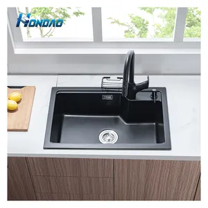 Size 750*400mm Kitchen Sink Foshan Hondao Quartz Solid Surface Rectangular Black Kitchen Sink