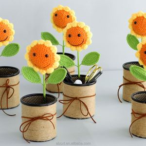 Handmade Knitted Artificial Flowers Pen Container Crochet Sunflower Potted Plant Pen Holder Christmas <b>Easter</b> Valentine'S Day - Product Image 3