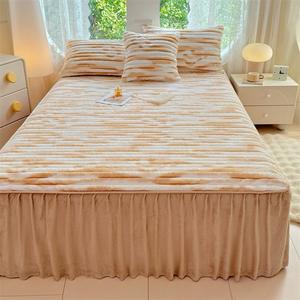 ชุดเครื่องนอนผ้าปู<span class=keywords><strong>เตียง</strong></span>แบบคงที่ผ้ากำมะหยี่สีน้ำตาลหนากันแบคทีเรียที่คลุมที่นอนขนกระต่าย - Product Image 4