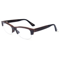 Montures de lunettes demi-cerclées en bois style punk euro-américain pour hommes ; Branches en acétate effet bois ; Style business-casual