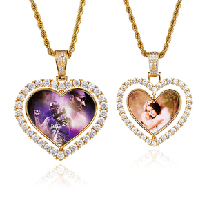 Trendy Custom DIY CZ Pendant Necklace Iced Hollow Love Heart Revolving Picture Frame Brass Plated Rope Photo <strong>Memory</strong> <strong>Gift</strong> - Product Image 2