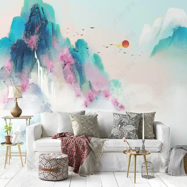 Ancient chinese ink landscape Mountain Painting 3D wallpaper Living Room Bedroom