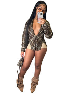 Camisas Vintage a Cuadros con Cuello <span class=keywords><strong>en</strong></span> V para <span class=keywords><strong>Mujer</strong></span>, Blusa Sexy con Parches, Manga Larga, Holgada y Plisada, Moda Otoño 2026, Ropa Exterior para <span class=keywords><strong>Mujer</strong></span> - Product Image 6