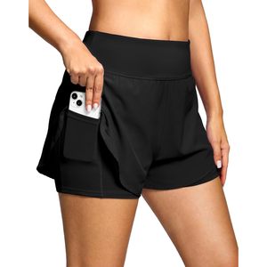 Short chaud 2 en 1 pour femme Short d'entraînement de yoga léger à taille haute avec doublure en spandex et poches pour la course à pied - Product Image 1