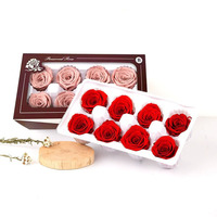 Mawar asli diawetkan 8 kepala, dekorasi bunga abadi DIY buatan tangan Hari Valentine & hadiah Hari Ibu