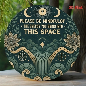Decoración de Meditación con Energía Consciente para el Hogar y la Oficina, Adorno Circular Acrílico 2D para Colgar en la Pared con Frase Espiritual: Please Mindful Energy - Product Image 3