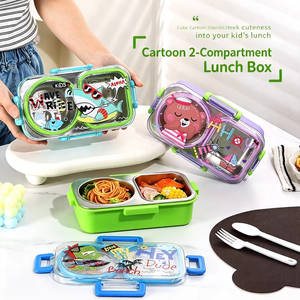 Boîte de rangement <span class=keywords><strong>alimentaire</strong></span> rectangulaire multifonction en acier inoxydable, boîte à bento pour maternelle, boîte à lunch mignonne à 2 compartiments avec couvercle en PP - Product Image 6