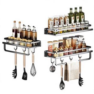 Carbon Steel Heavy Duty Single Tier Wall Mount Spice Rack <b>Storage</b> <b>Basket</b> for Kitchen and Bathroom Seasoning Container Organizer - Product Image 3