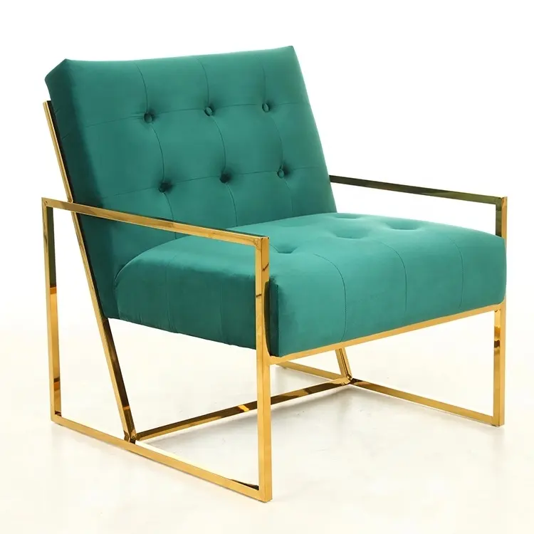 Sofá de cadeira moderno industrial, moderno quadro de metal preto poltrona de dedo dourado