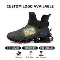 Chaussures de course athlétiques montantes respirantes pour hommes avec logo personnalisé, en cuir PU, semelle extérieure en caoutchouc, antichoc, à scratchs, confort automne