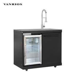 Cuisine mobile d'extérieur avec <span class=keywords><strong>plancha</strong></span> en acier, équipement de bar barbecue, îlot de cuisson portable au gaz avec évier et réfrigérateur pour jardin - Product Image 1