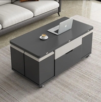 Table basse multifonctionnelle pour petit appartement, table à manger intégrée avec rangement relevable pour salon