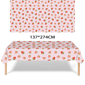 Yunik Strawberry <b>Tablecloth</b> 137x274cm Plastic <b>Disposable</b> For Birthday Parties Children's Day Valentine's Day - Product Image 4
