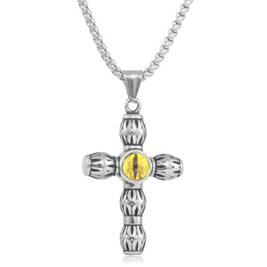 Stainless Steel <b>Cross</b> Pendant With Blue Eye Inlay Geometric Design For Men And Women Gift Jewelry 19031 - Product Image 2