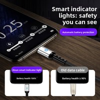 Câble de données tressé Type-C 5A avec voyant lumineux pour téléphones Apple/Android/mobiles, charge rapide 60W max